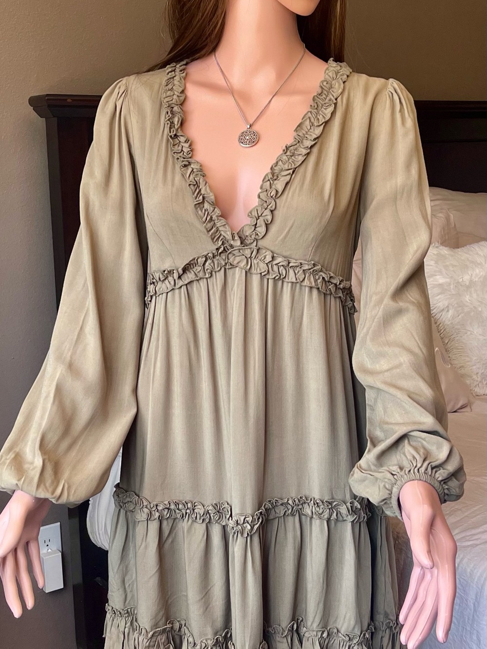 Forever 21 Olive Ruffle-Neck Blouse